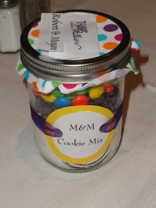 Favors, M&M cookie mix in a mason jar